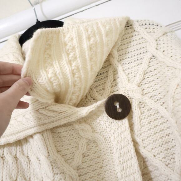 Carraig Donn Cream Chunky Cable Knit Merino Wool Cardigan Sweater M Fisherman - Picture 4 of 7